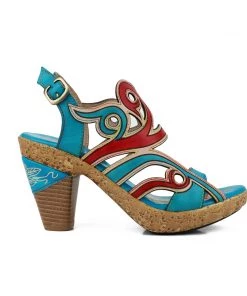 RXD Genuine Leather Turquoise Swirl Cut Out Heel Sandals - SOFFIA S/S 2022