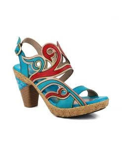 RXD Genuine Leather Turquoise Swirl Cut Out Heel Sandals - SOFFIA S/S 2022