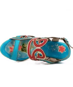 RXD Genuine Leather Turquoise Swirl Cut Out Heel Sandals - SOFFIA S/S 2022