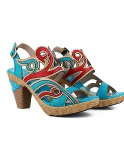 RXD Genuine Leather Turquoise Swirl Cut Out Heel Sandals - SOFFIA S/S 2022