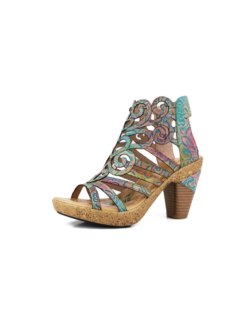 RXD New In Shoes SOFFIA | Genuine Leather Embossed Garden Print Cut Out Sandals 3 RXD New In Shoes SOFFIA | Genuine Leather Embossed Garden Print Cut Out Sandals