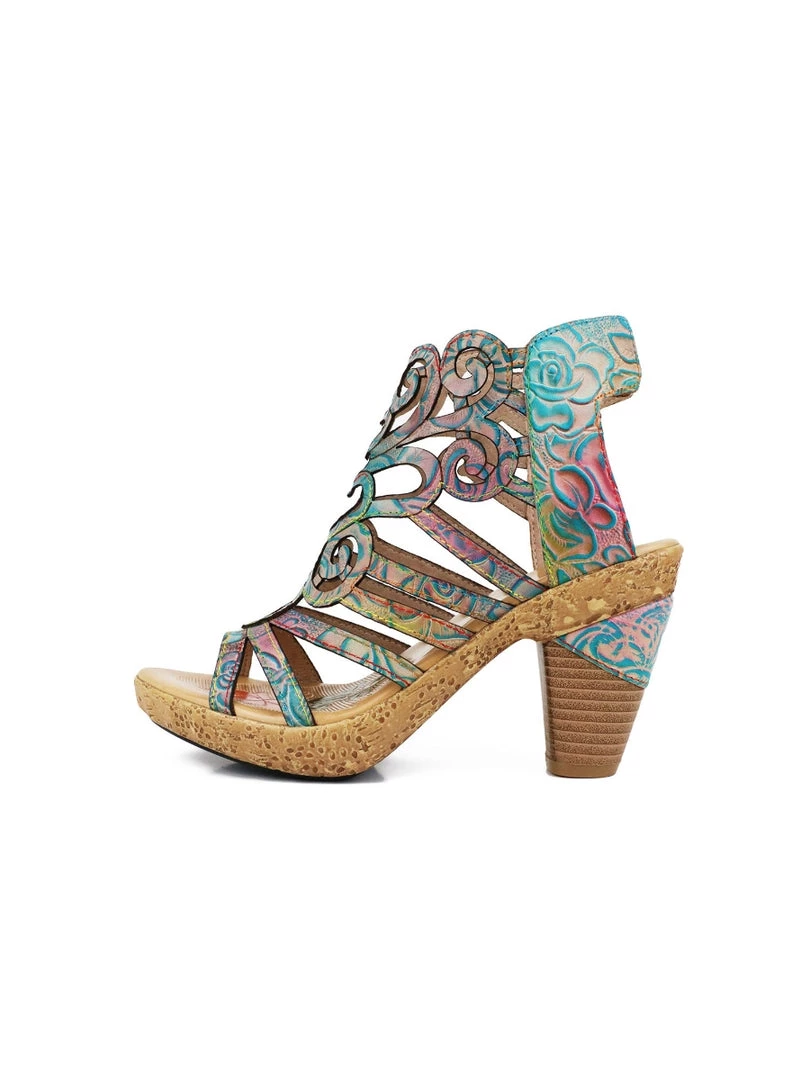 RXD New In Shoes SOFFIA | Genuine Leather Embossed Garden Print Cut Out Sandals 4 RXD New In Shoes SOFFIA | Genuine Leather Embossed Garden Print Cut Out Sandals