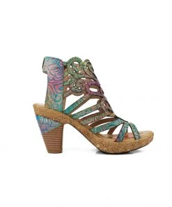 RXD New In Shoes SOFFIA | Genuine Leather Embossed Garden Print Cut Out Sandals