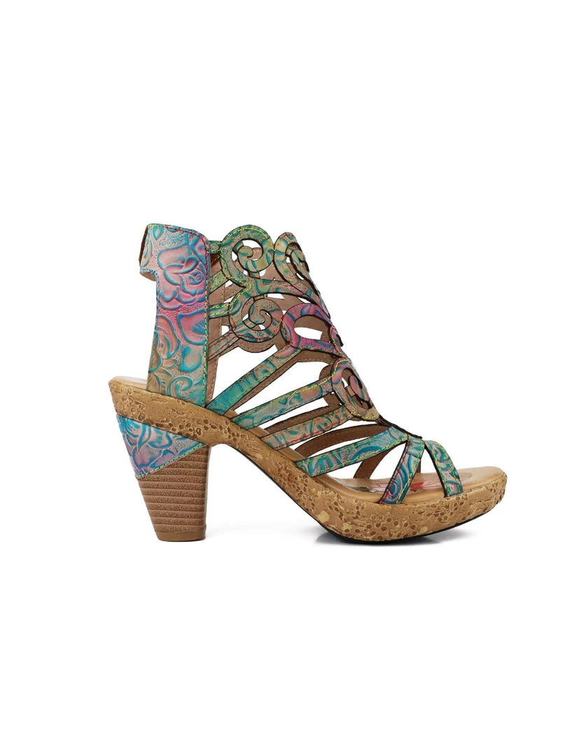 RXD New In Shoes SOFFIA | Genuine Leather Embossed Garden Print Cut Out Sandals 2 RXD New In Shoes SOFFIA | Genuine Leather Embossed Garden Print Cut Out Sandals