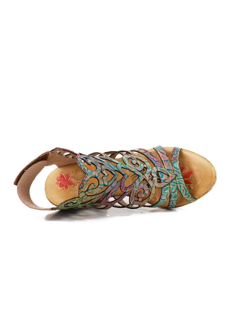 RXD New In Shoes SOFFIA | Genuine Leather Embossed Garden Print Cut Out Sandals 5 RXD New In Shoes SOFFIA | Genuine Leather Embossed Garden Print Cut Out Sandals