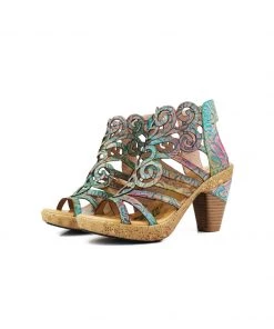 RXD New In Shoes SOFFIA | Genuine Leather Embossed Garden Print Cut Out Sandals