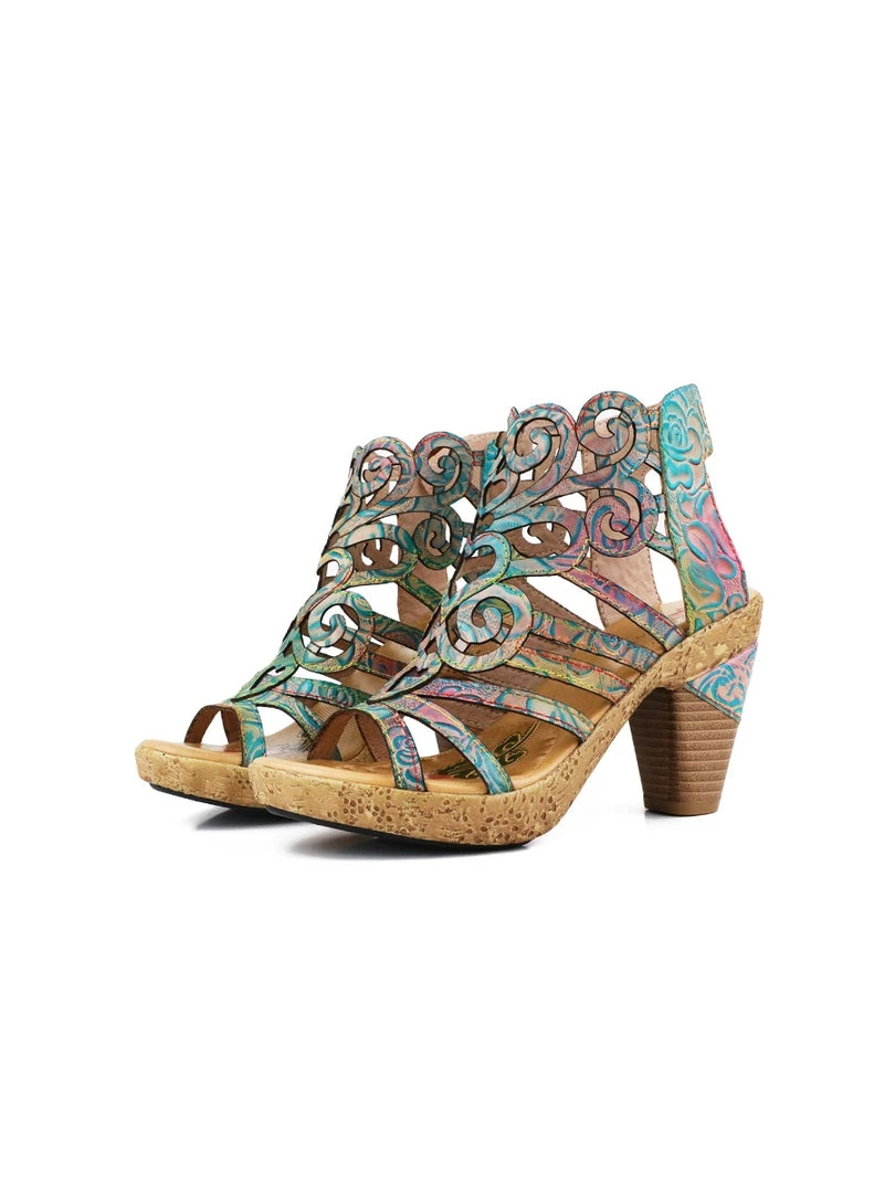 RXD New In Shoes SOFFIA | Genuine Leather Embossed Garden Print Cut Out Sandals 1 RXD New In Shoes SOFFIA | Genuine Leather Embossed Garden Print Cut Out Sandals