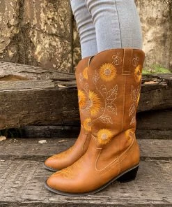 YL New In Shoes En Bloom | Sunflower Mid-Calf Cowboy Boots - Tan