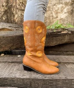 YL New In Shoes En Bloom | Sunflower Mid-Calf Cowboy Boots - Tan