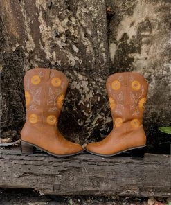 YL New In Shoes En Bloom | Sunflower Mid-Calf Cowboy Boots - Tan