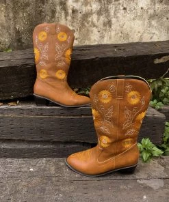 YL New In Shoes En Bloom | Sunflower Mid-Calf Cowboy Boots - Tan