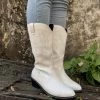 YL En Bloom | Angel Wing Embroidered Cowboy Comfy Heel Knee Boots - White New In Shoes