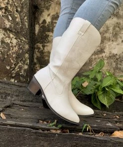 YL En Bloom | Angel Wing Embroidered Cowboy Comfy Heel Knee Boots - White New In Shoes