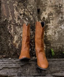 YL En Bloom | Angel Wing Embroidered Cowboy Heel Comfy Knee Boots - Brown