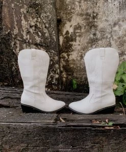YL En Bloom | Angel Wing Embroidered Cowboy Comfy Heel Knee Boots - White New In Shoes