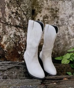 YL En Bloom | Angel Wing Embroidered Cowboy Comfy Heel Knee Boots - White New In Shoes
