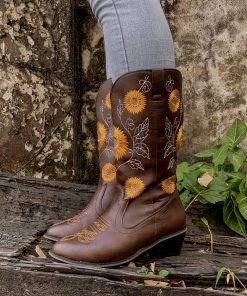 YL En Bloom | Sunflower Mid-Calf Cowboy Boots - Brown