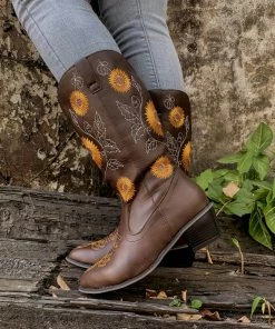 YL En Bloom | Sunflower Mid-Calf Cowboy Boots - Brown