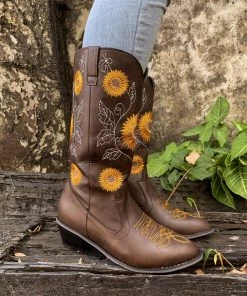 YL En Bloom | Sunflower Mid-Calf Cowboy Boots - Brown