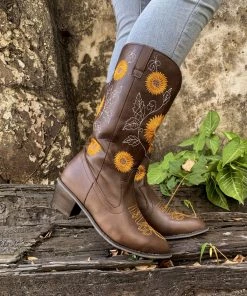 YL En Bloom | Sunflower Mid-Calf Cowboy Boots - Brown