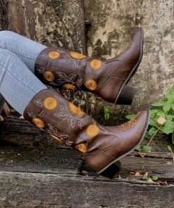 YL En Bloom | Sunflower Mid-Calf Cowboy Boots - Brown