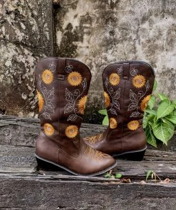 YL En Bloom | Sunflower Mid-Calf Cowboy Boots - Brown