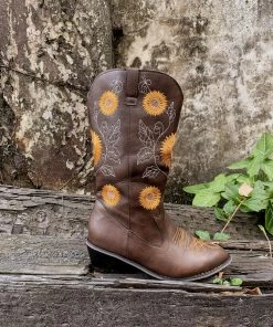 YL En Bloom | Sunflower Mid-Calf Cowboy Boots - Brown