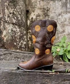 YL En Bloom | Sunflower Mid-Calf Cowboy Boots - Brown