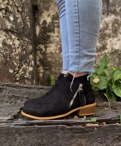 YL En Bloom | Black Side Zipper Low Ankle Boot Boots