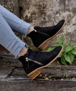 YL En Bloom | Black Side Zipper Low Ankle Boot Boots