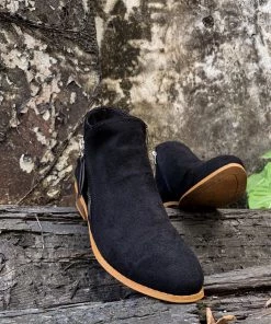 YL En Bloom | Black Side Zipper Low Ankle Boot Boots