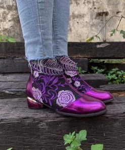YL En Bloom | Rhinestone Ankle Floral-Embroidered Boot - Purple 12 YL En Bloom | Rhinestone Ankle Floral-Embroidered Boot - Purple