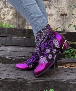 YL En Bloom | Rhinestone Ankle Floral-Embroidered Boot - Purple 16 YL En Bloom | Rhinestone Ankle Floral-Embroidered Boot - Purple