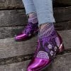 YL En Bloom | Rhinestone Ankle Floral-Embroidered Boot - Purple