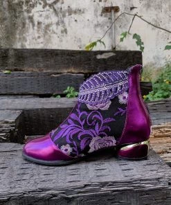 YL En Bloom | Rhinestone Ankle Floral-Embroidered Boot - Purple 19 YL En Bloom | Rhinestone Ankle Floral-Embroidered Boot - Purple