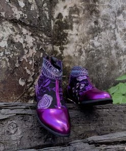 YL En Bloom | Rhinestone Ankle Floral-Embroidered Boot - Purple 13 YL En Bloom | Rhinestone Ankle Floral-Embroidered Boot - Purple