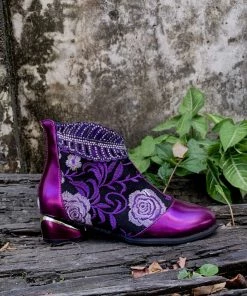 YL En Bloom | Rhinestone Ankle Floral-Embroidered Boot - Purple 17 YL En Bloom | Rhinestone Ankle Floral-Embroidered Boot - Purple