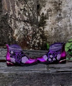 YL En Bloom | Rhinestone Ankle Floral-Embroidered Boot - Purple 15 YL En Bloom | Rhinestone Ankle Floral-Embroidered Boot - Purple