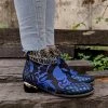 YL En Bloom | Rhinestone Ankle Floral-Embroidered Boot - Blue