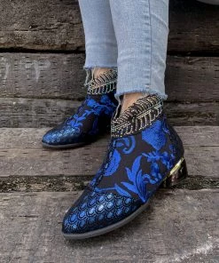 YL En Bloom | Rhinestone Ankle Floral-Embroidered Boot - Blue 11 YL En Bloom | Rhinestone Ankle Floral-Embroidered Boot - Blue