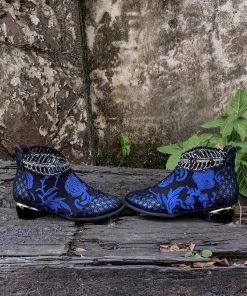 YL En Bloom | Rhinestone Ankle Floral-Embroidered Boot - Blue 14 YL En Bloom | Rhinestone Ankle Floral-Embroidered Boot - Blue