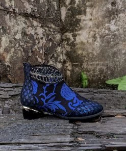 YL En Bloom | Rhinestone Ankle Floral-Embroidered Boot - Blue 13 YL En Bloom | Rhinestone Ankle Floral-Embroidered Boot - Blue