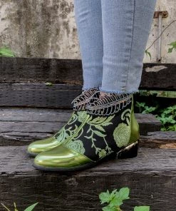 YL En Bloom | Rhinestone Ankle Floral-Embroidered Boot - Green 10 YL En Bloom | Rhinestone Ankle Floral-Embroidered Boot - Green
