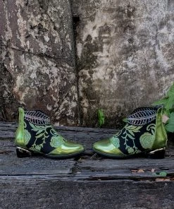YL En Bloom | Rhinestone Ankle Floral-Embroidered Boot - Green 15 YL En Bloom | Rhinestone Ankle Floral-Embroidered Boot - Green