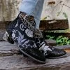 YL En Bloom | Rhinestone Ankle Floral-Embroidered Boot - Black