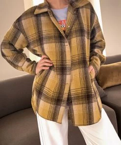 YBL Smaibulun | Yellow Plaid Side-Pocket Button-Up Shirt New In Clothing