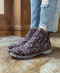 YL En Bloom | Grey Leopard Plush-Lined Low Ankle Boot New In Shoes