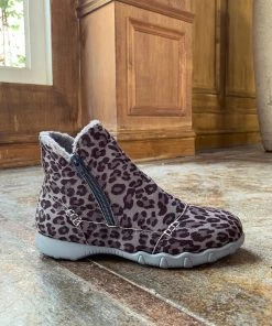 YL En Bloom | Grey Leopard Plush-Lined Low Ankle Boot New In Shoes