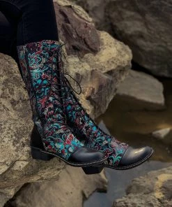YL En Bloom | Black Floral Embroidered Laced Up Knee Heel Boots New In Shoes 17 YL En Bloom | Black Floral Embroidered Laced Up Knee Heel Boots New In Shoes