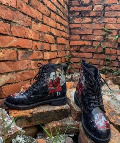 En Bloom | Fairy Tale Princess Lace-Up Ankle Flat Combat Boots - Black